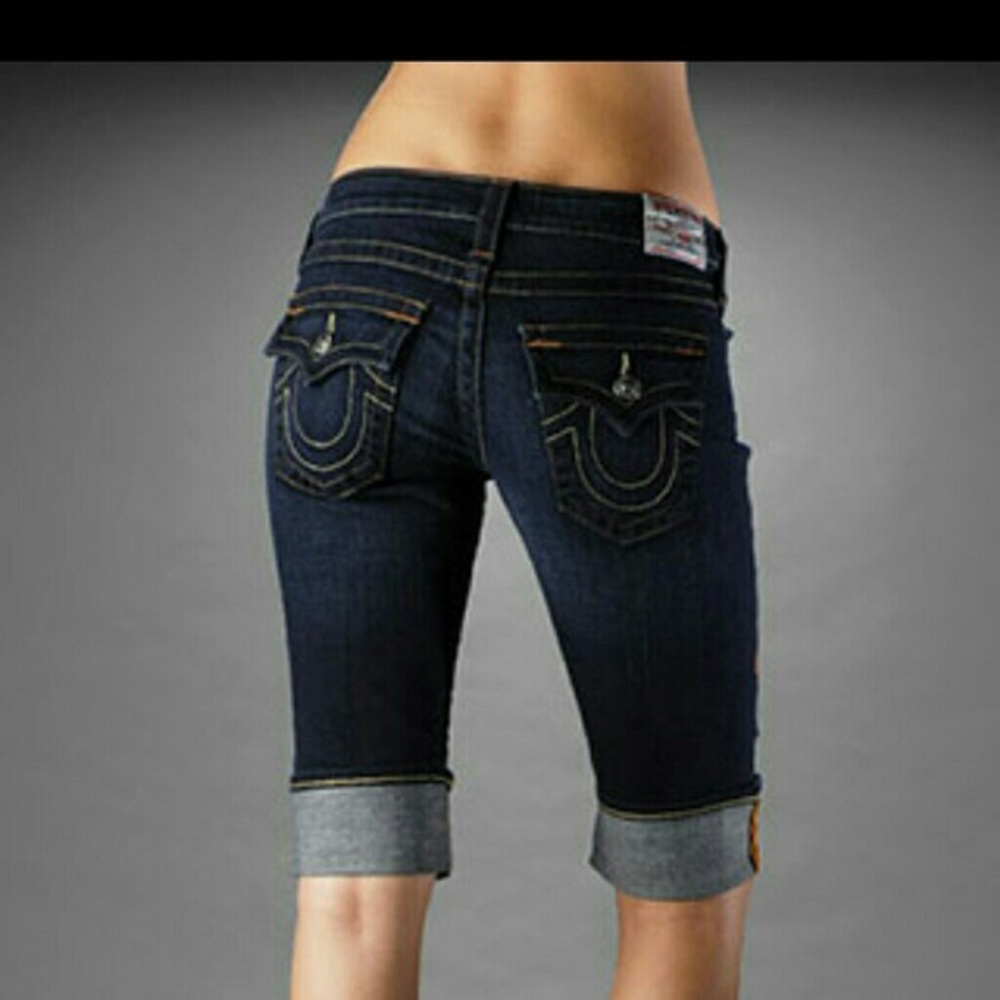 True Religion  vintage Crop Sophie cuffed denim 31 dark blue